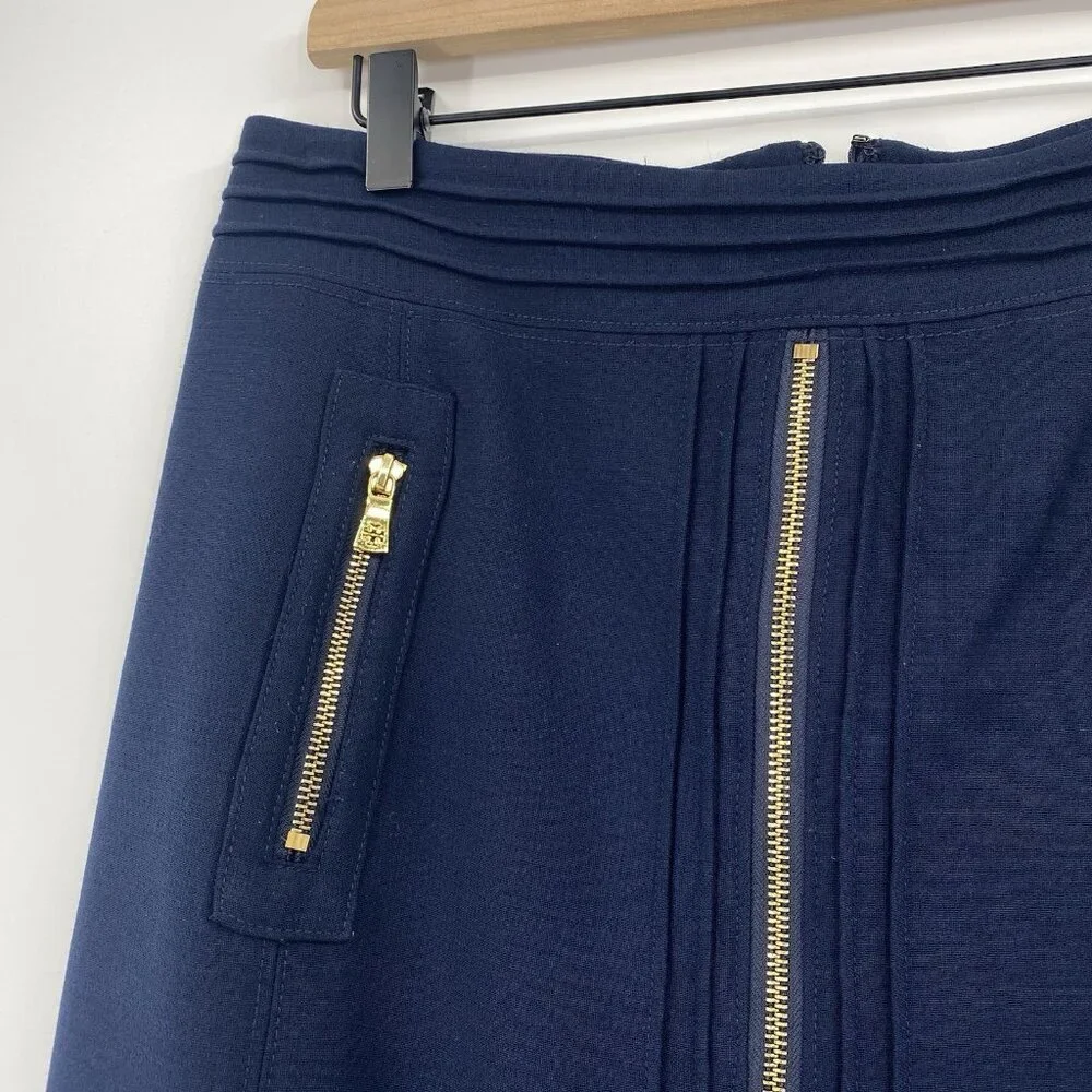 Tory Burch Size 6 Blue Rosalyn Pencil Skirt Wool Blend High Waist Gold Zippers